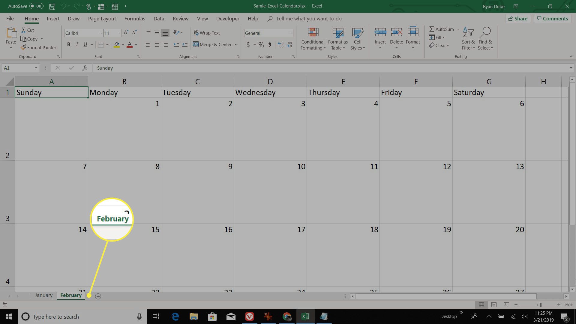 přidání dalšího měsíce do kalendáře aplikace Excel