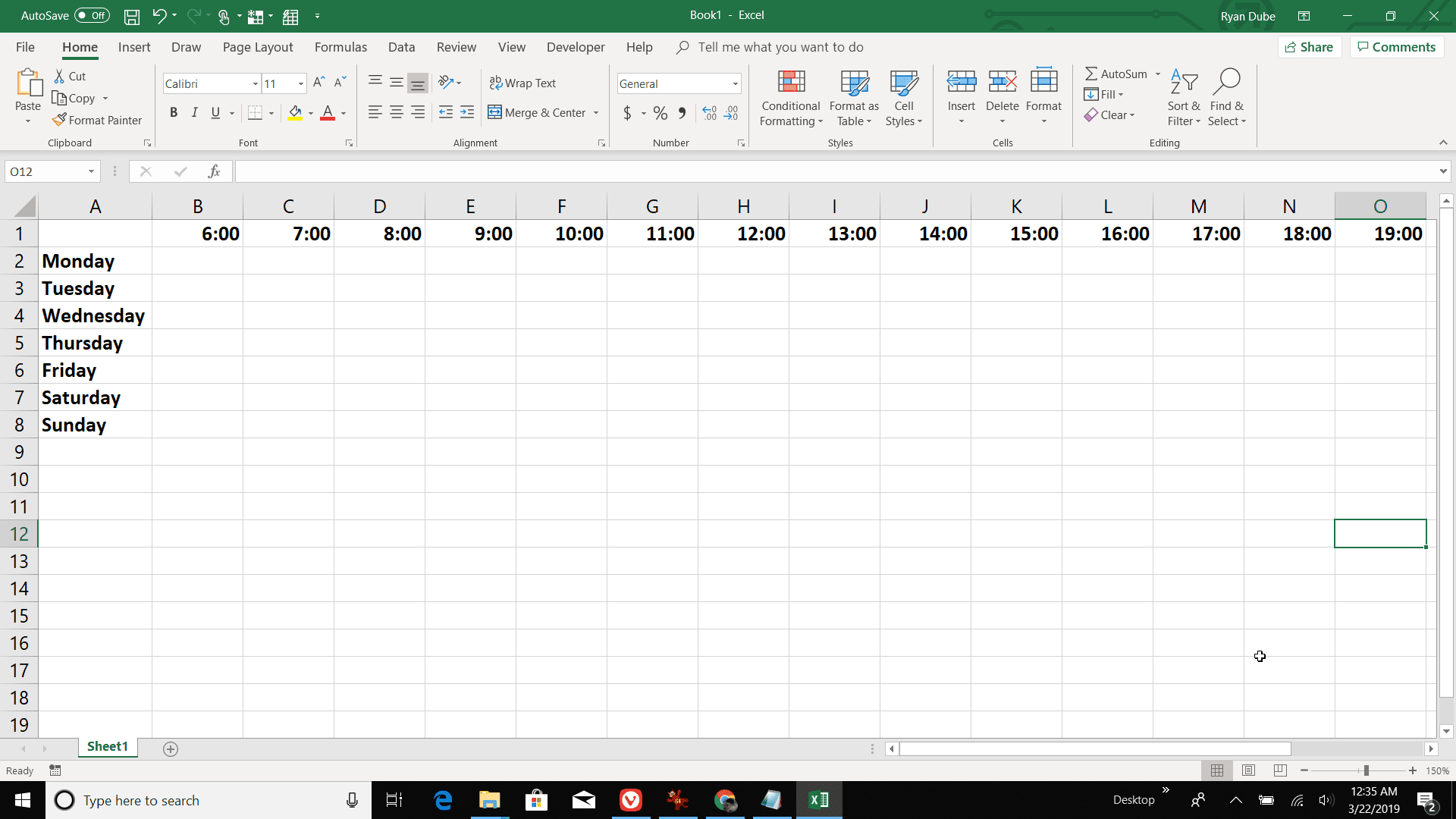 Screenshot vytvoření denního sloupce v aplikaci Excel