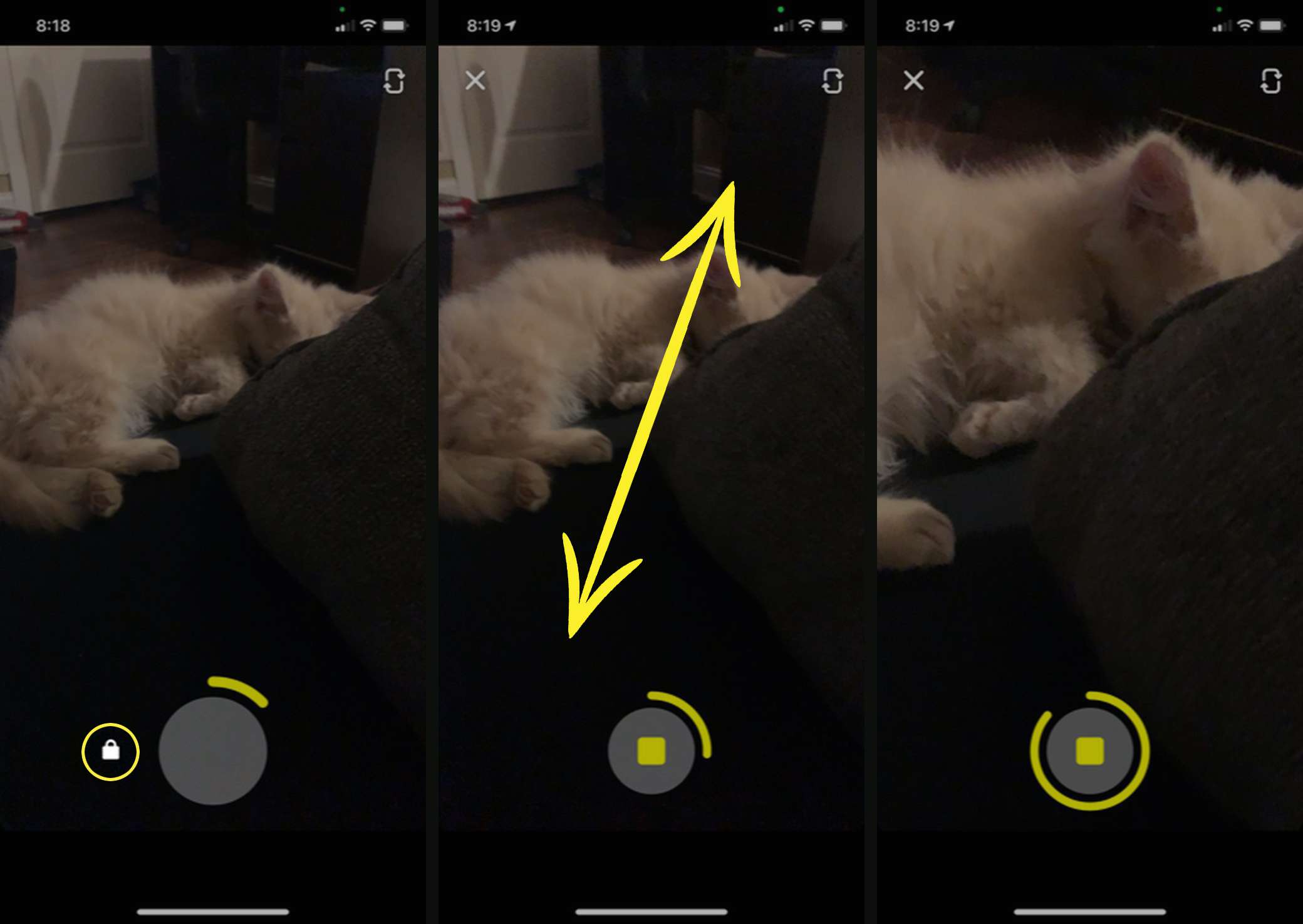 Přiblížení při použití videa na Snapchatu.