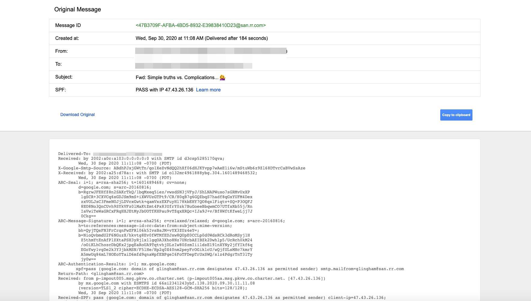 Původní formát zprávy Gmailu se otevře v novém okně