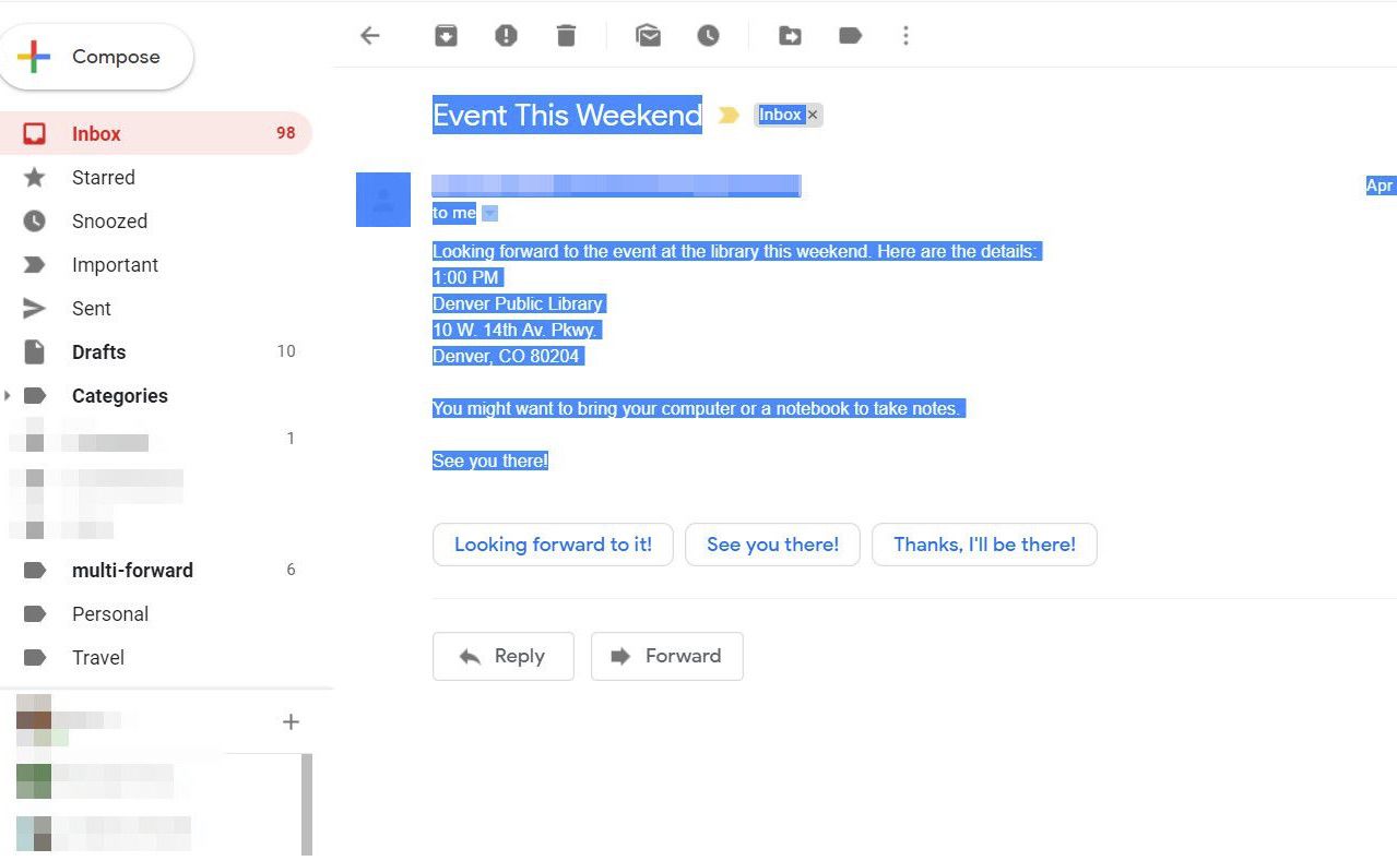 Text Gmailu je zvýrazněn