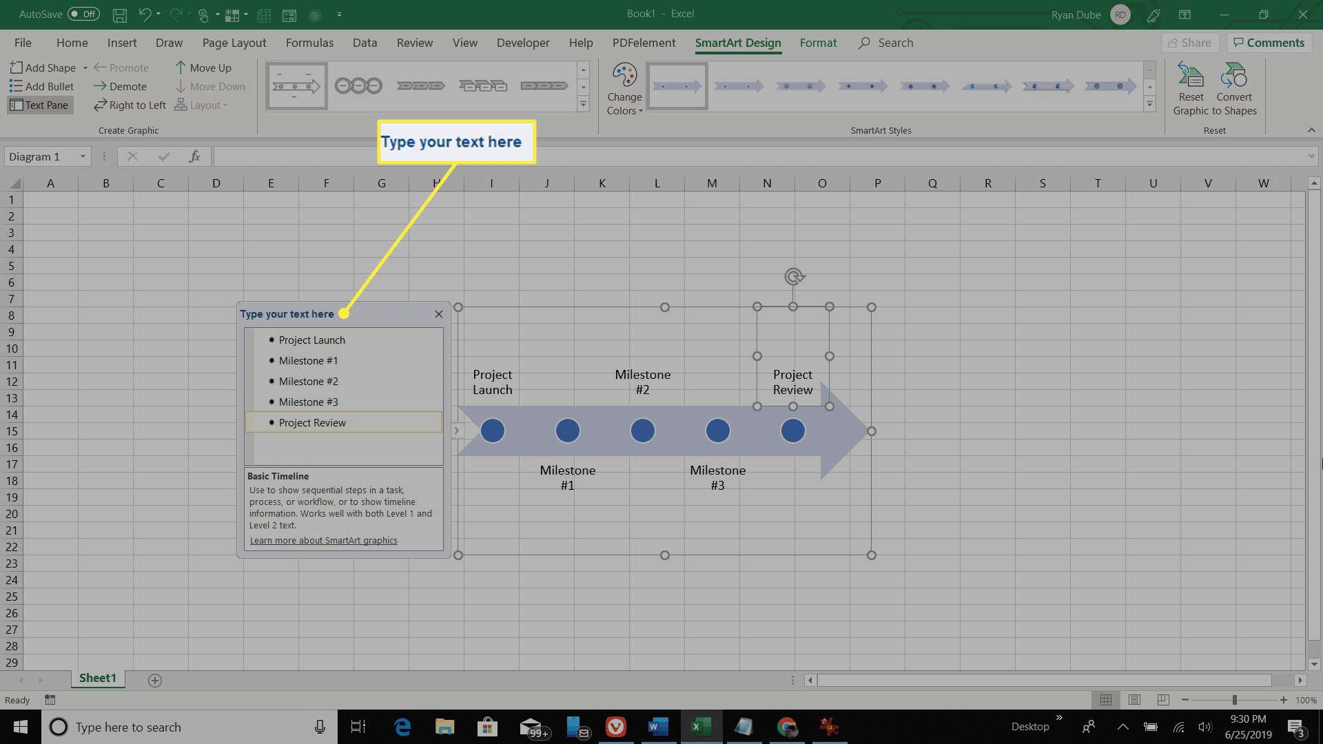 vytvoření časové osy v aplikaci Excel