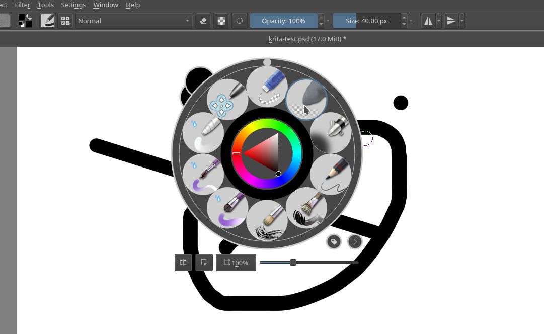 Kritův pop-over nástroj pro výběr barev a štětců