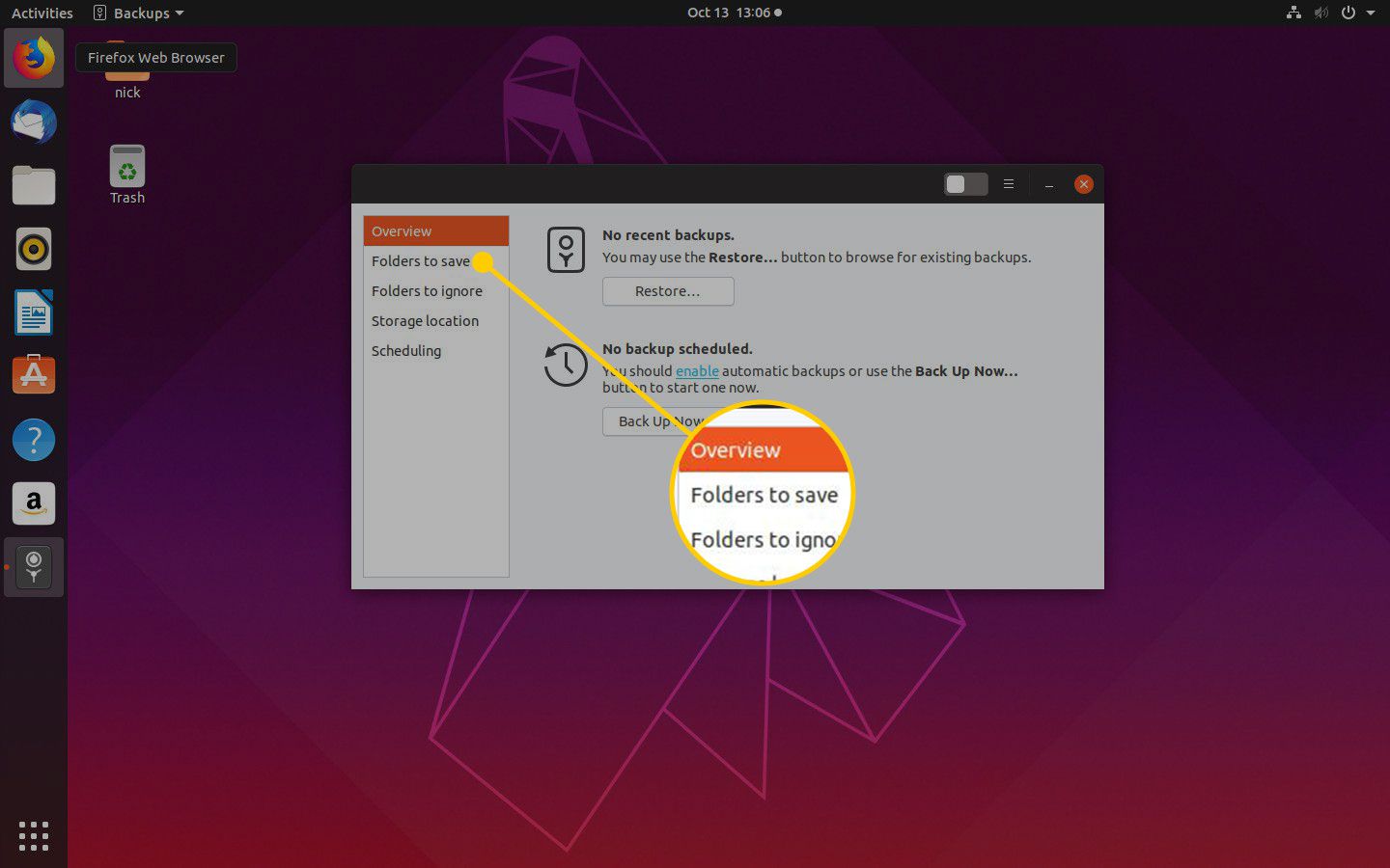 Karta Složky k uložení v Ubuntu