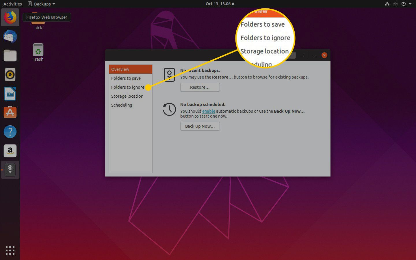 Karta Složky k ignorování v Ubuntu