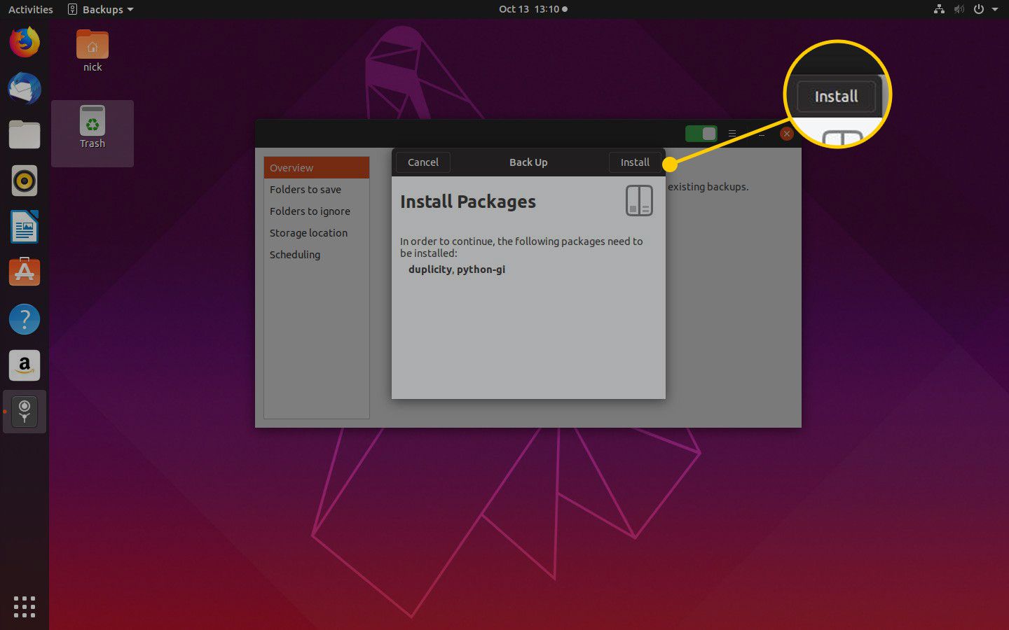 Tlačítko Instalovat pro další balíčky v Ubuntu