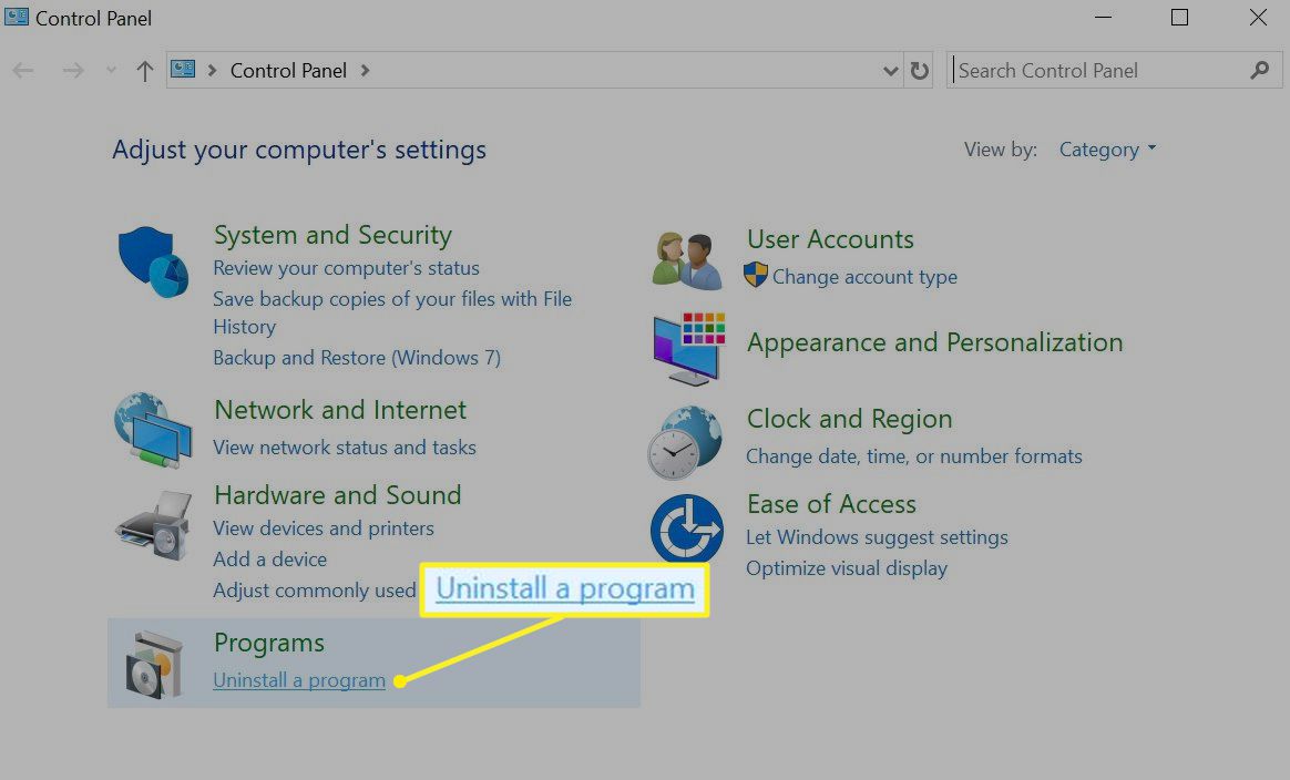 Windows odinstalují možnost programu z Ovládacích panelů