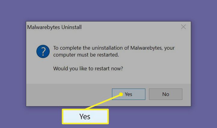 Výzva k restartování počítače k ​​dokončení odinstalování Malwarebyte