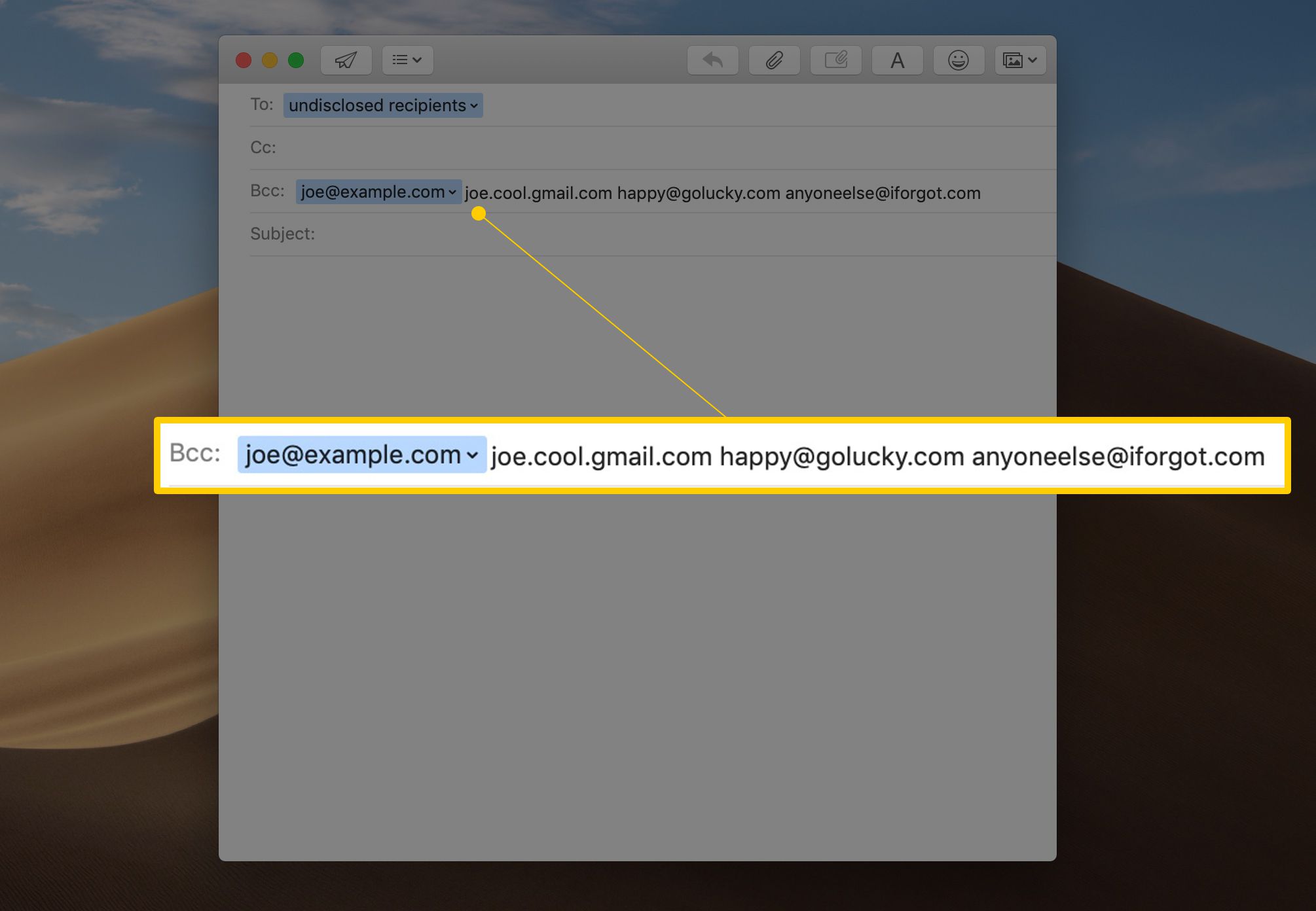 Skrytá kopie: pole v nezveřejněném e-mailu příjemců v aplikaci Mail pro macOS