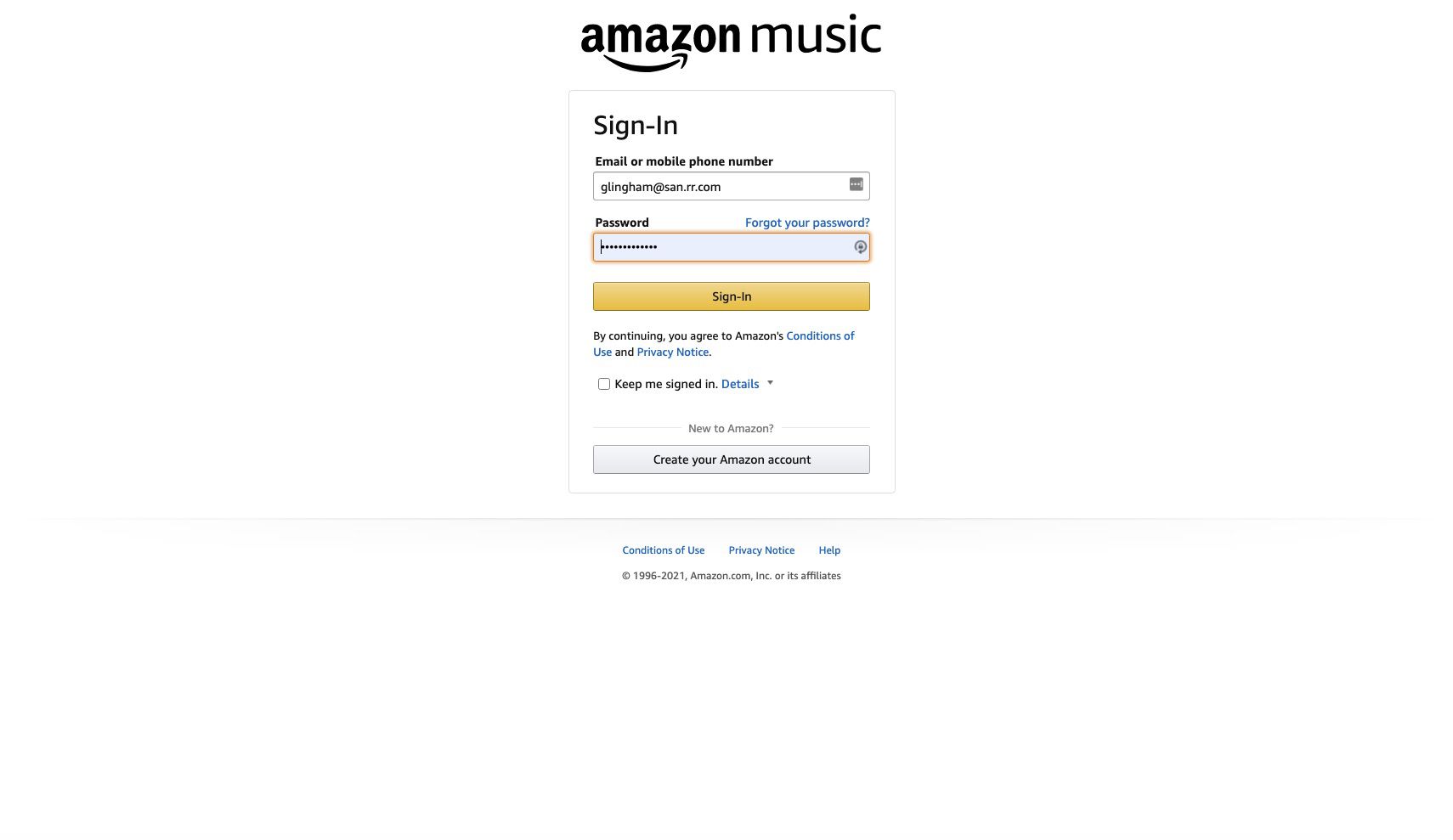 Přihlašovací stránka účtu Amazon