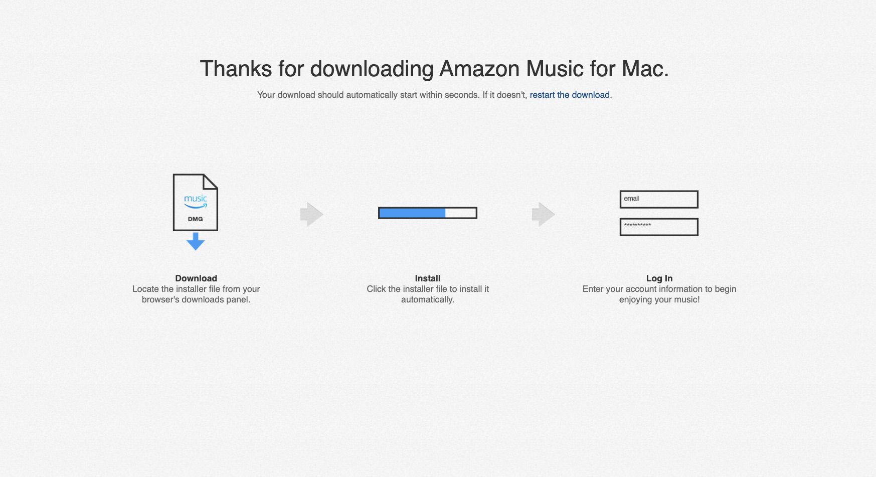 Obrazovka stahování webové aplikace Amazon Music
