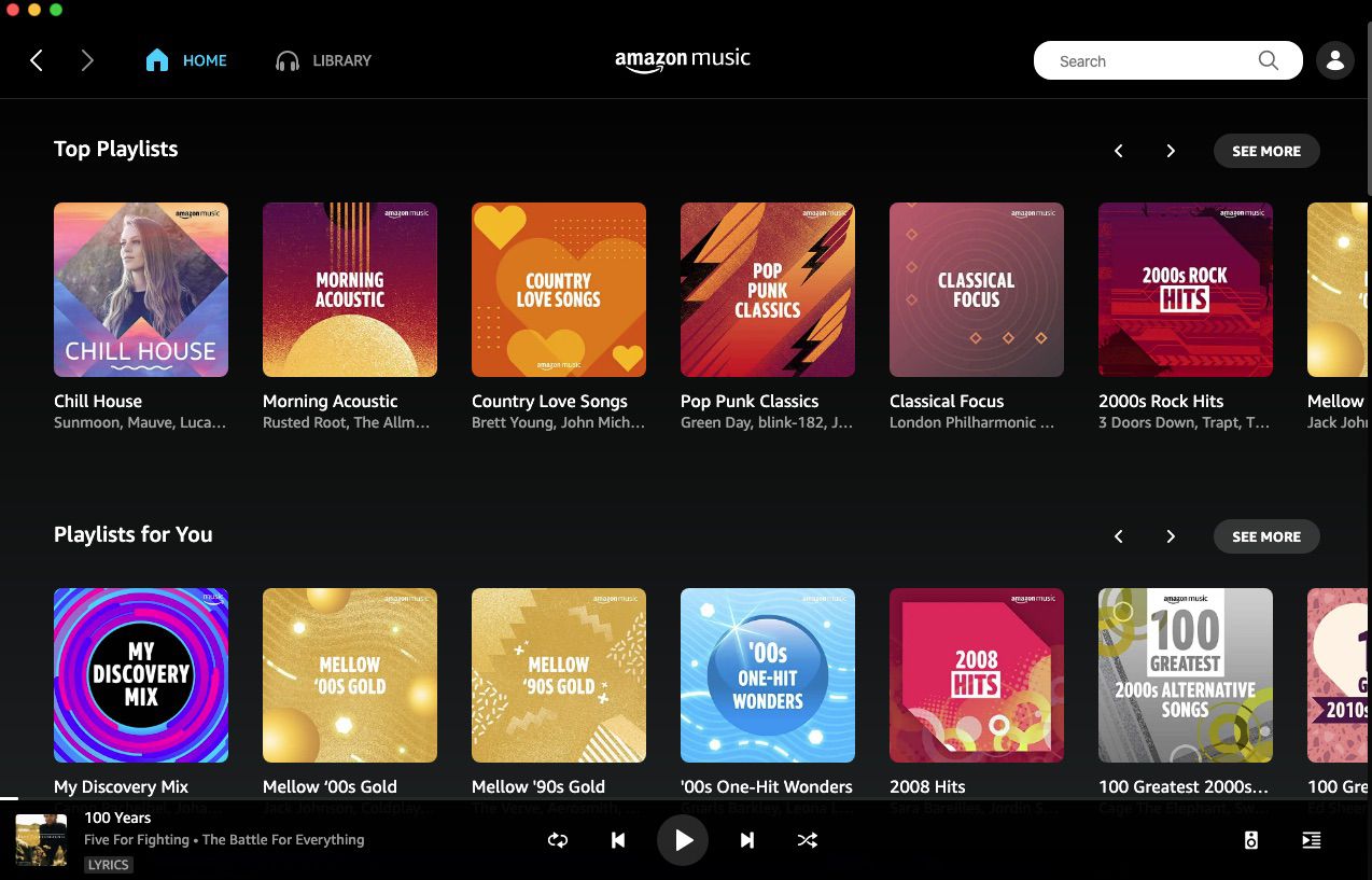 Amazon Music Unlimited, jak je vidět ve webové aplikaci.