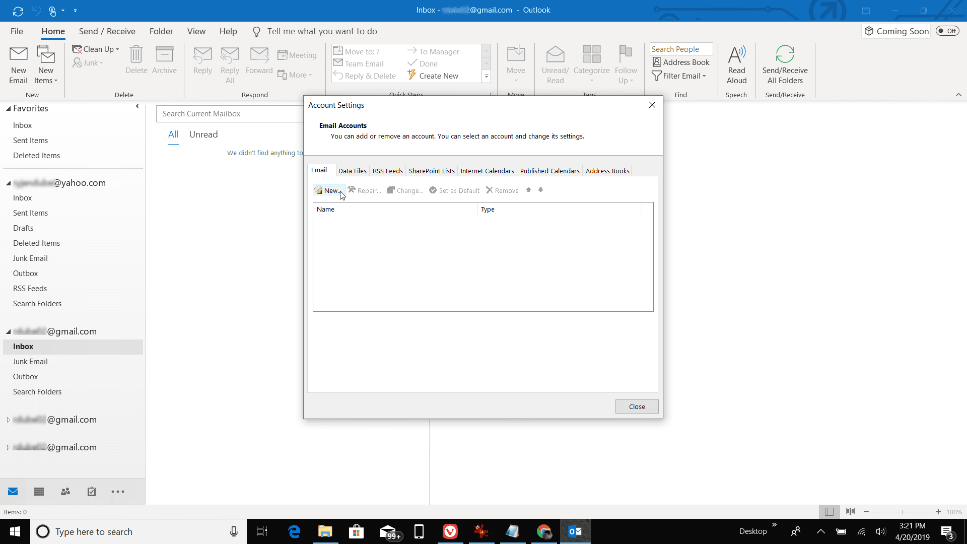 Screenshot přidání nového e-mailového účtu v Outlooku