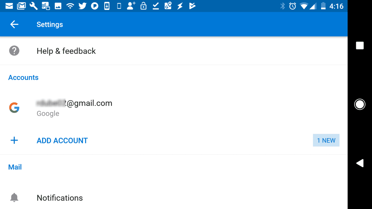Screenshot nabídky nastavení Outlooku pro přidávání nových e-mailových účtů