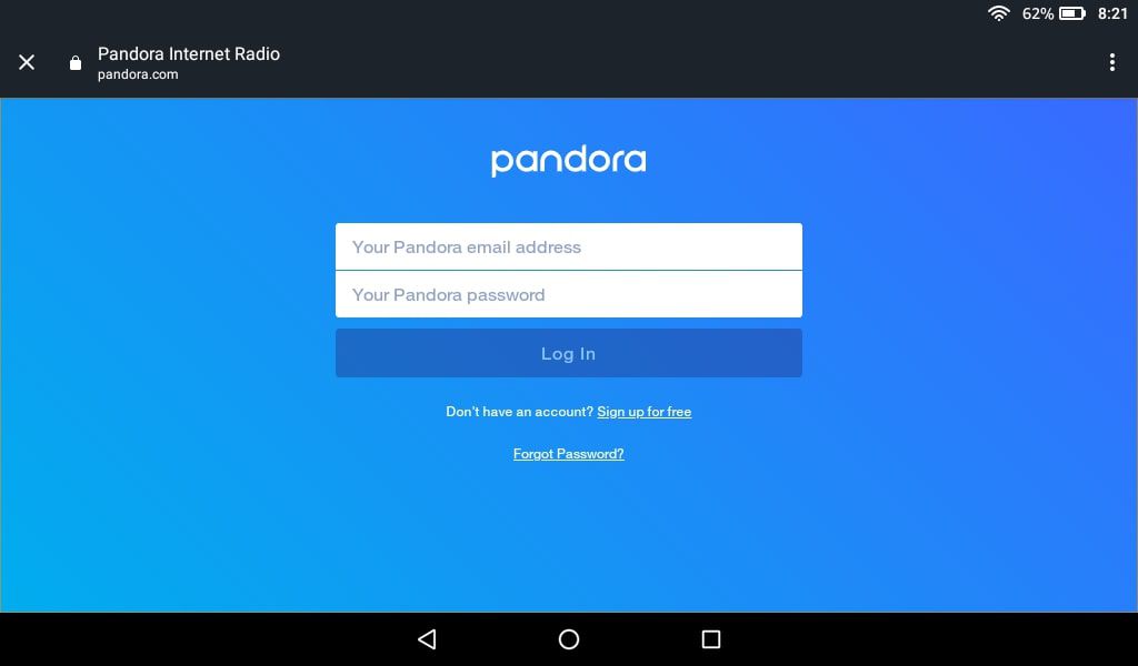 Přihlaste se pomocí e-mailu a hesla svého účtu Pandora.