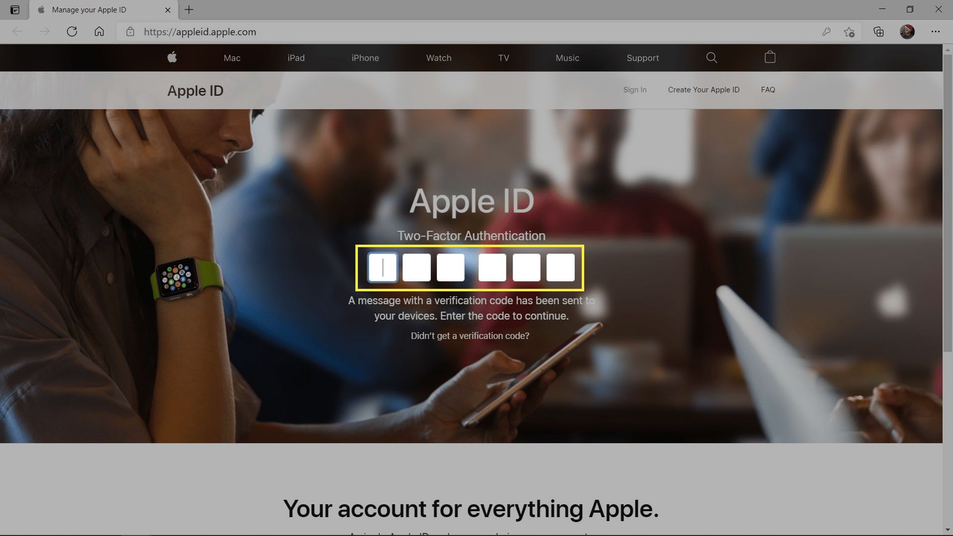 Zadání dvoufaktorového ověřování na webu Apple ID.