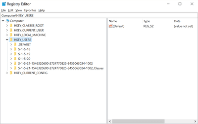HKEY_USERS podregistr v registru systému Windows v systému Windows 10