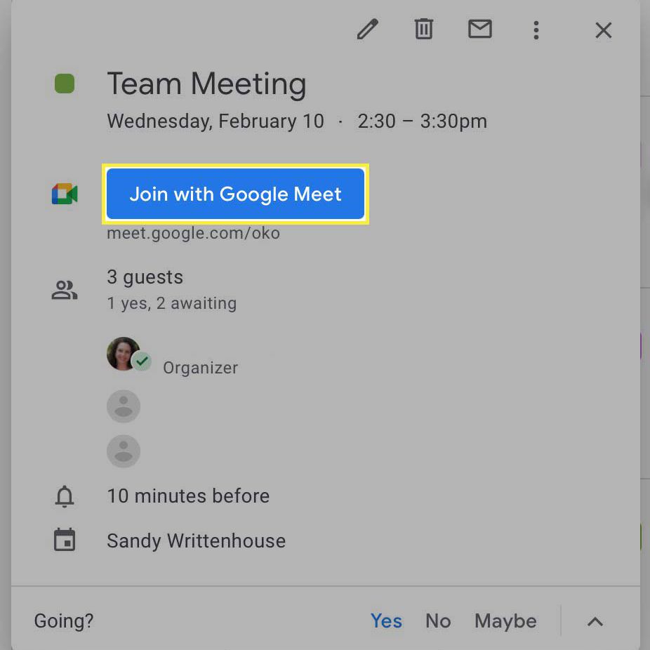 Klikněte na tlačítko Připojit se ke službě Google Meet zvýrazněné v pozvánce.