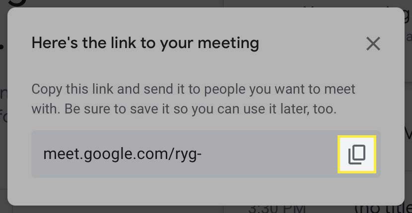 Tlačítko Kopírovat odkaz zvýrazněné v Google Meet.