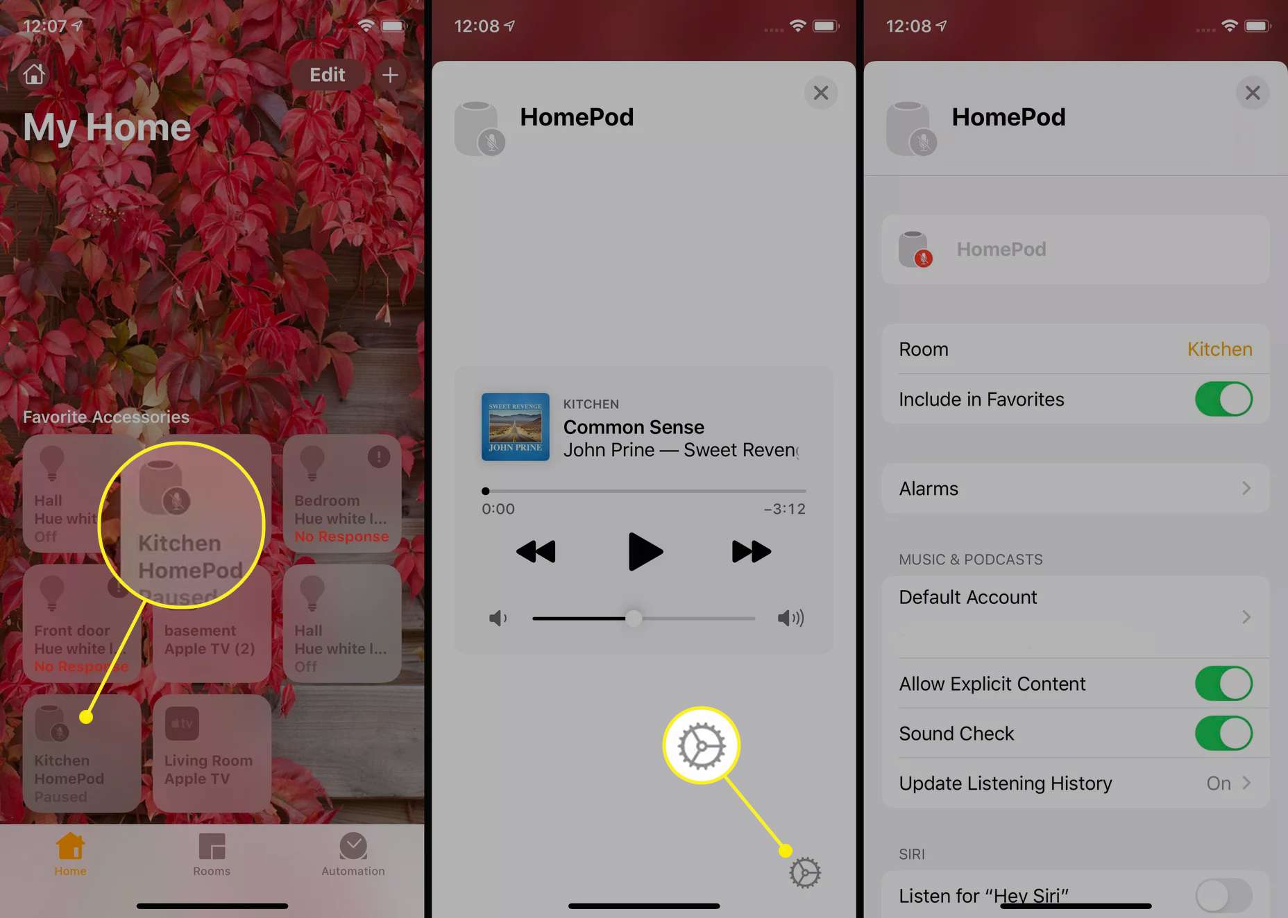 Přístup k nastavení HomePod na iPhone
