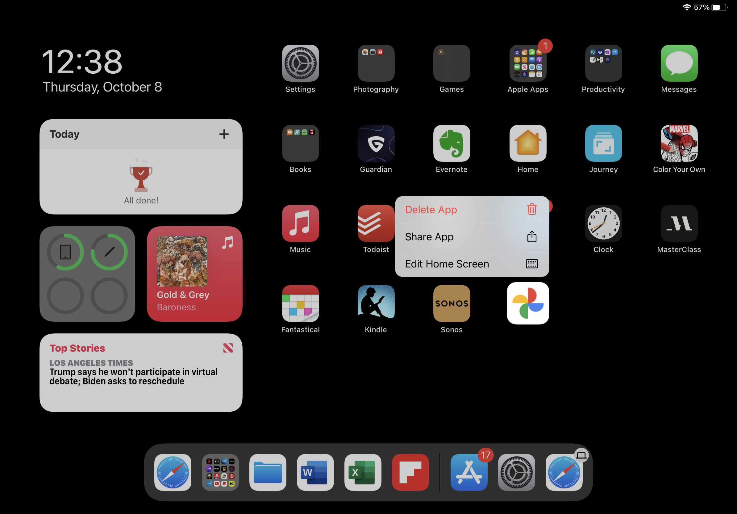 Screenshot z mazání aplikací pro iPad