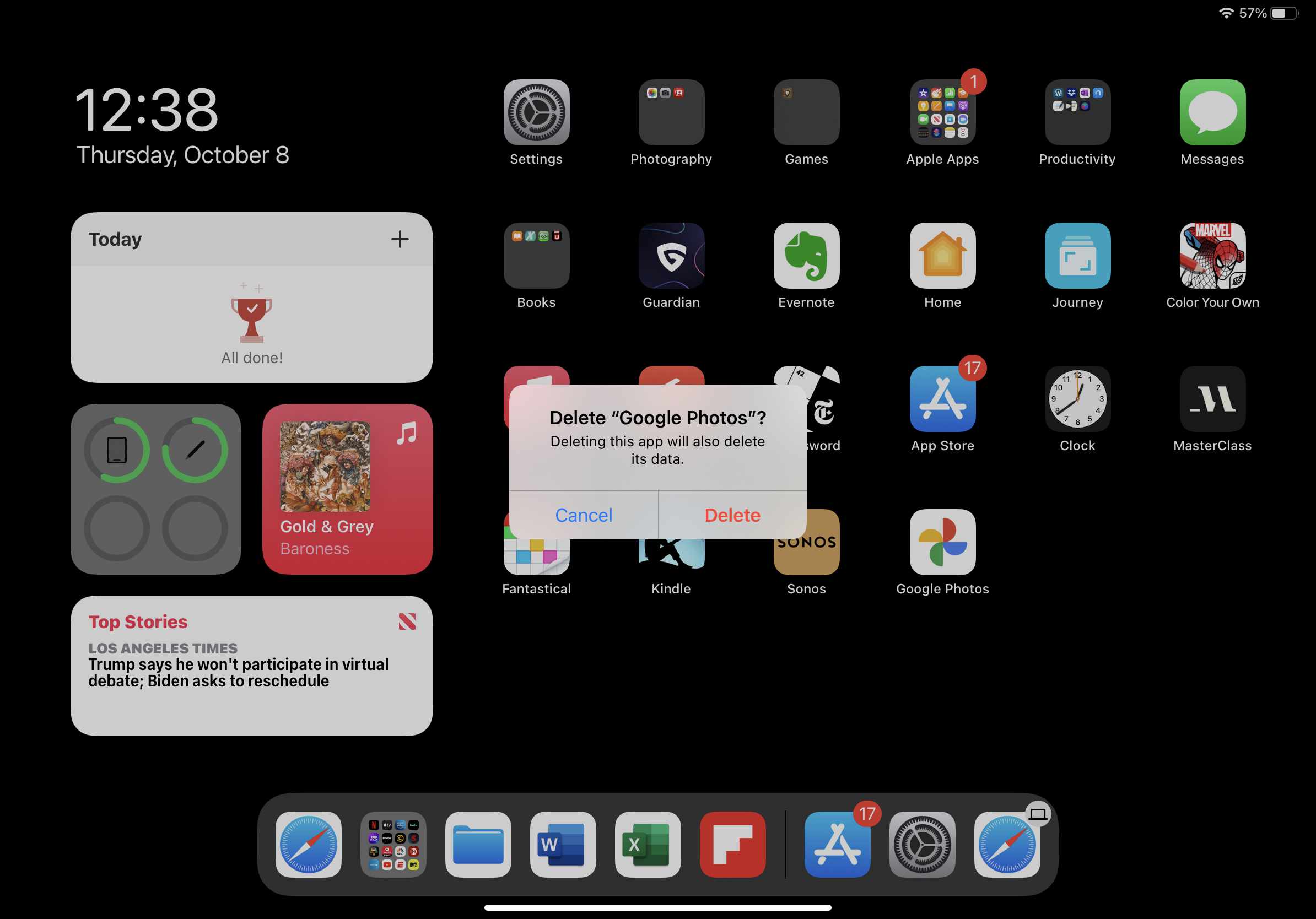 Screenshot z mazání aplikací pro iPad