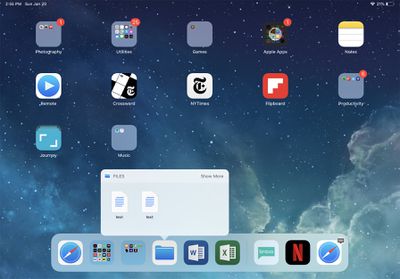 snímek obrazovky doku iPad v systému iOS 12