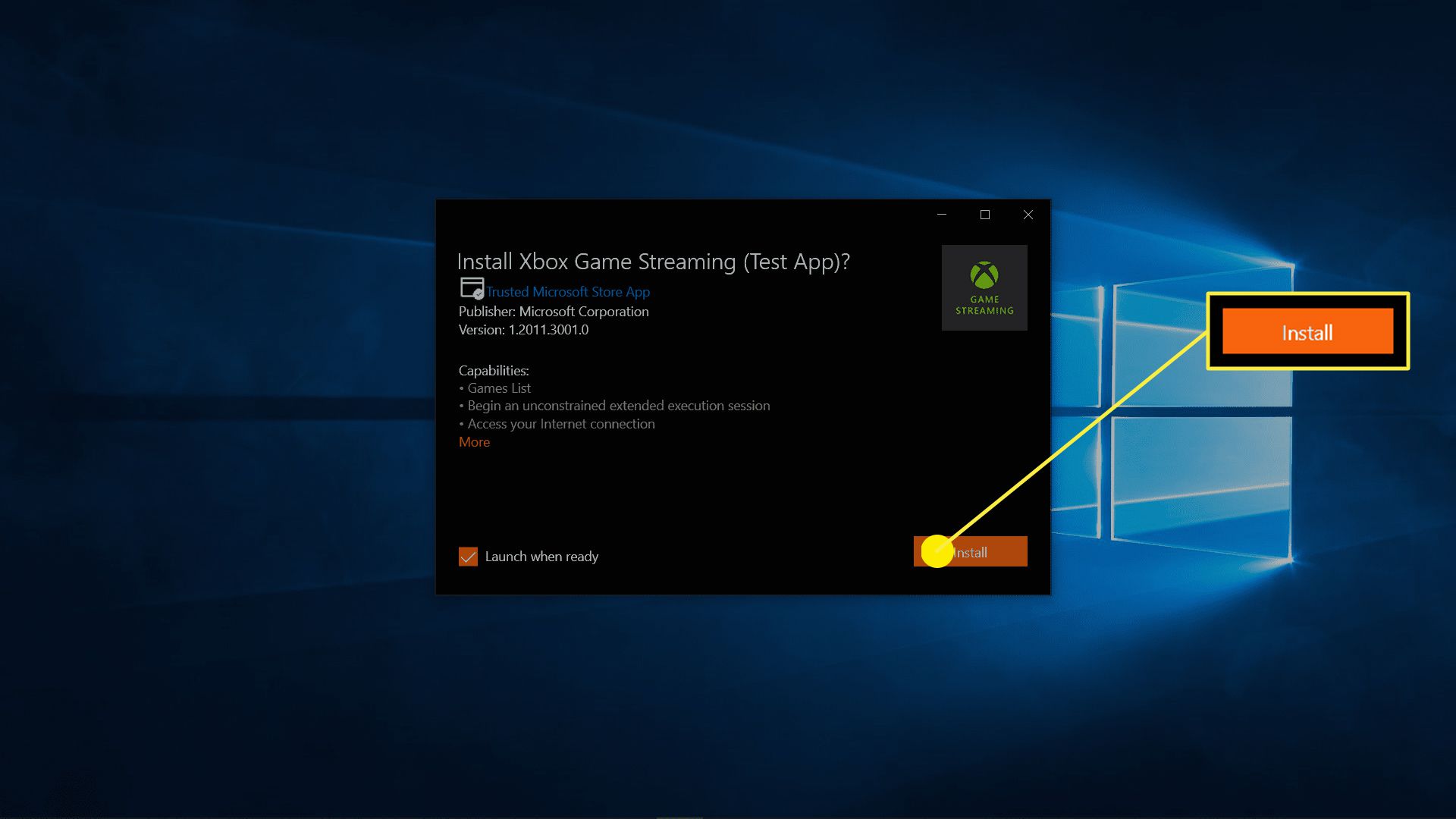 Instalace streamování her z Xbox (testovací aplikace)