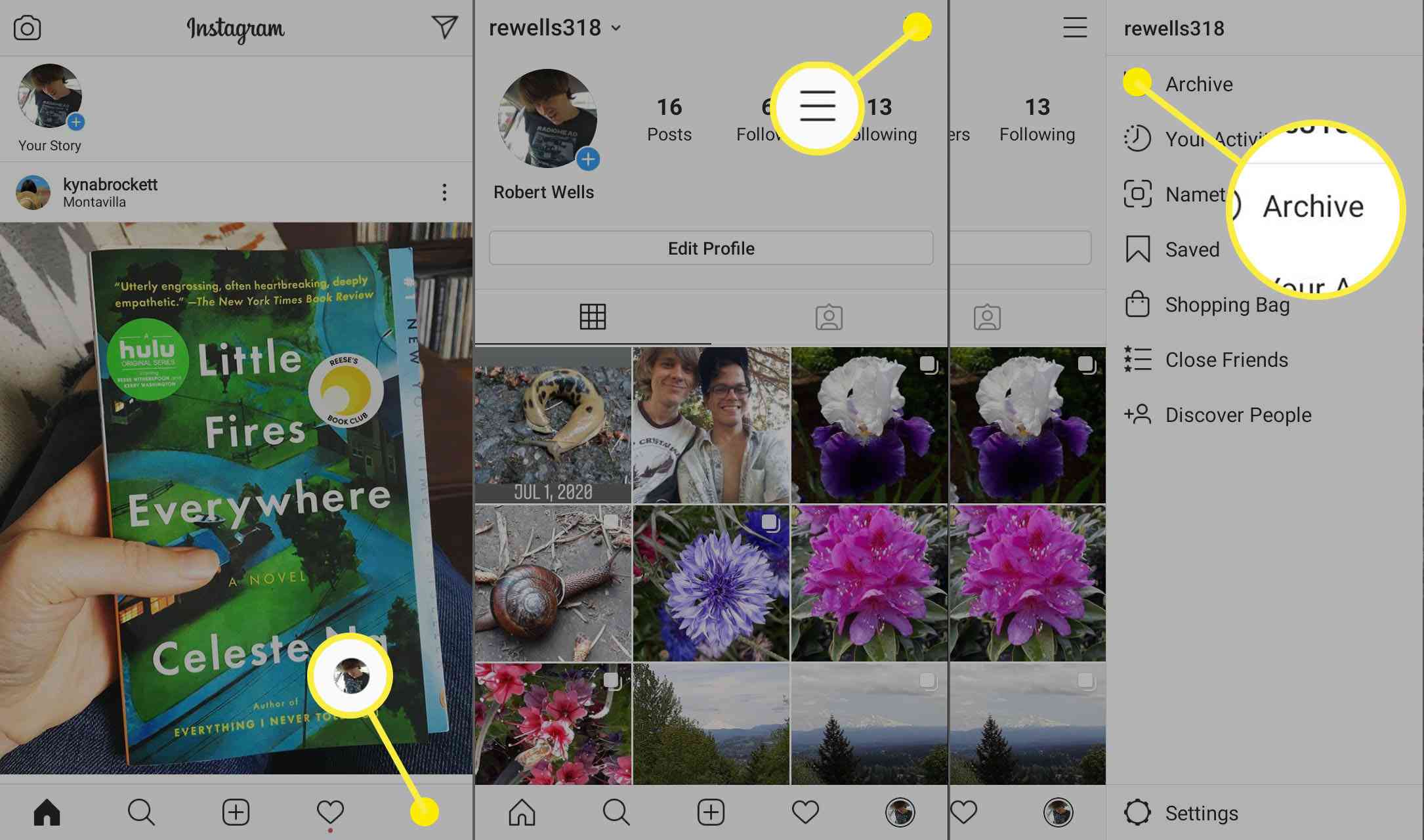 Kroky, které je třeba podniknout pro přístup k vašemu archivu příběhů Instagramu.