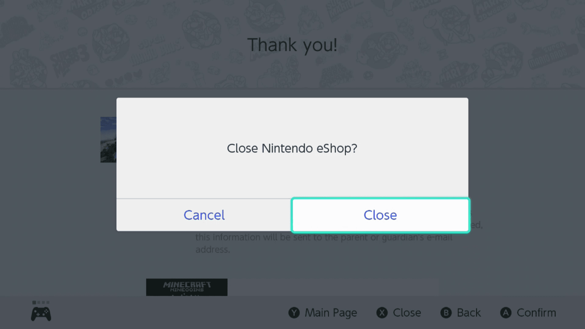 Zavřít vybrané v e-shopu Nintendo.