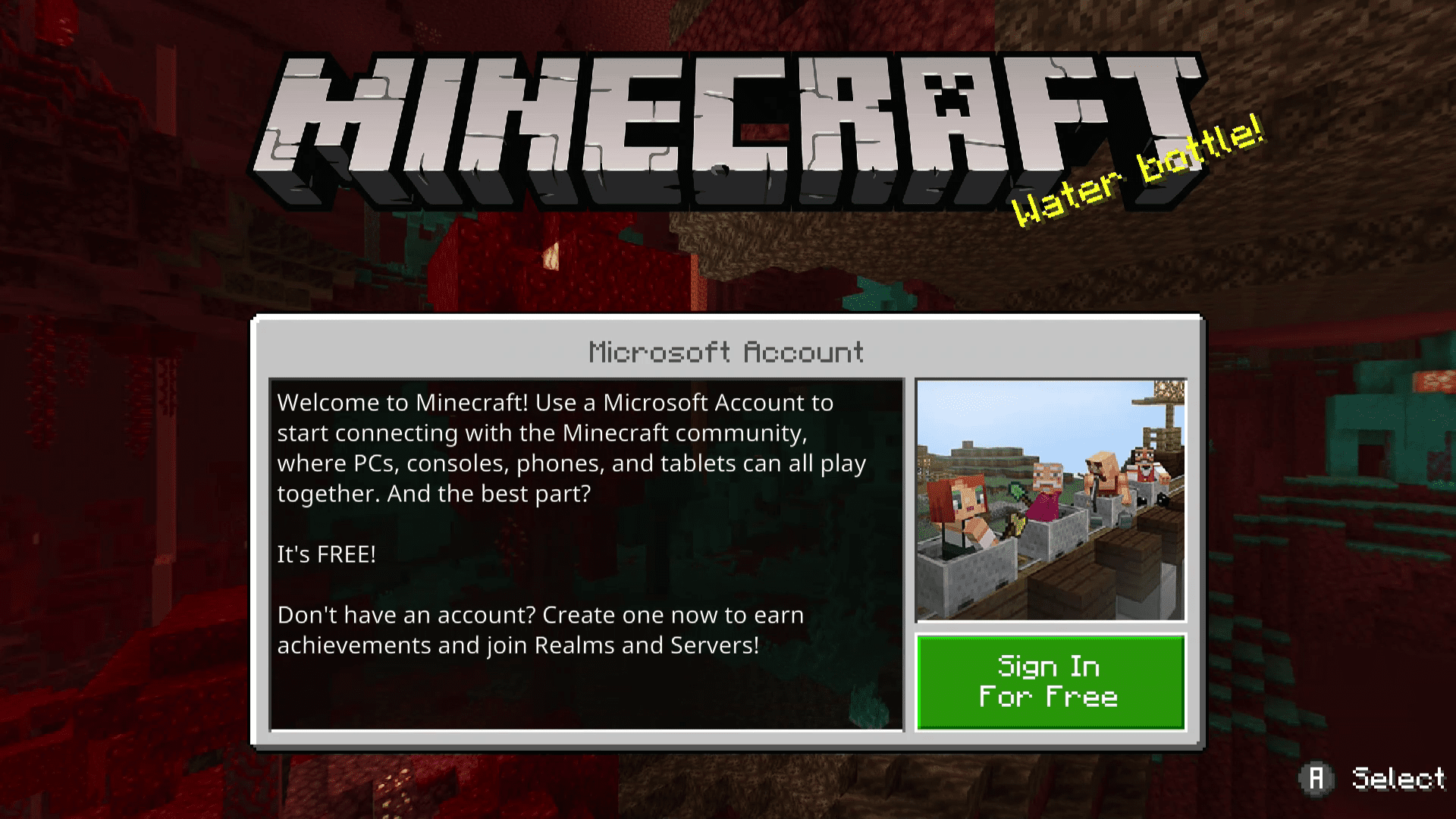 Přihlásit se zdarma zvýrazněno v Minecraftu na přepínači.