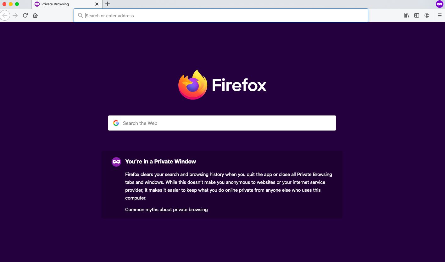 Otevře se okno soukromého prohlížení Firefoxu.