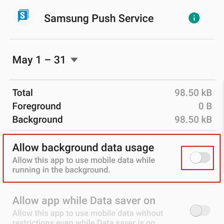 Jak zakázat využití dat ze služby Samsung Push Service