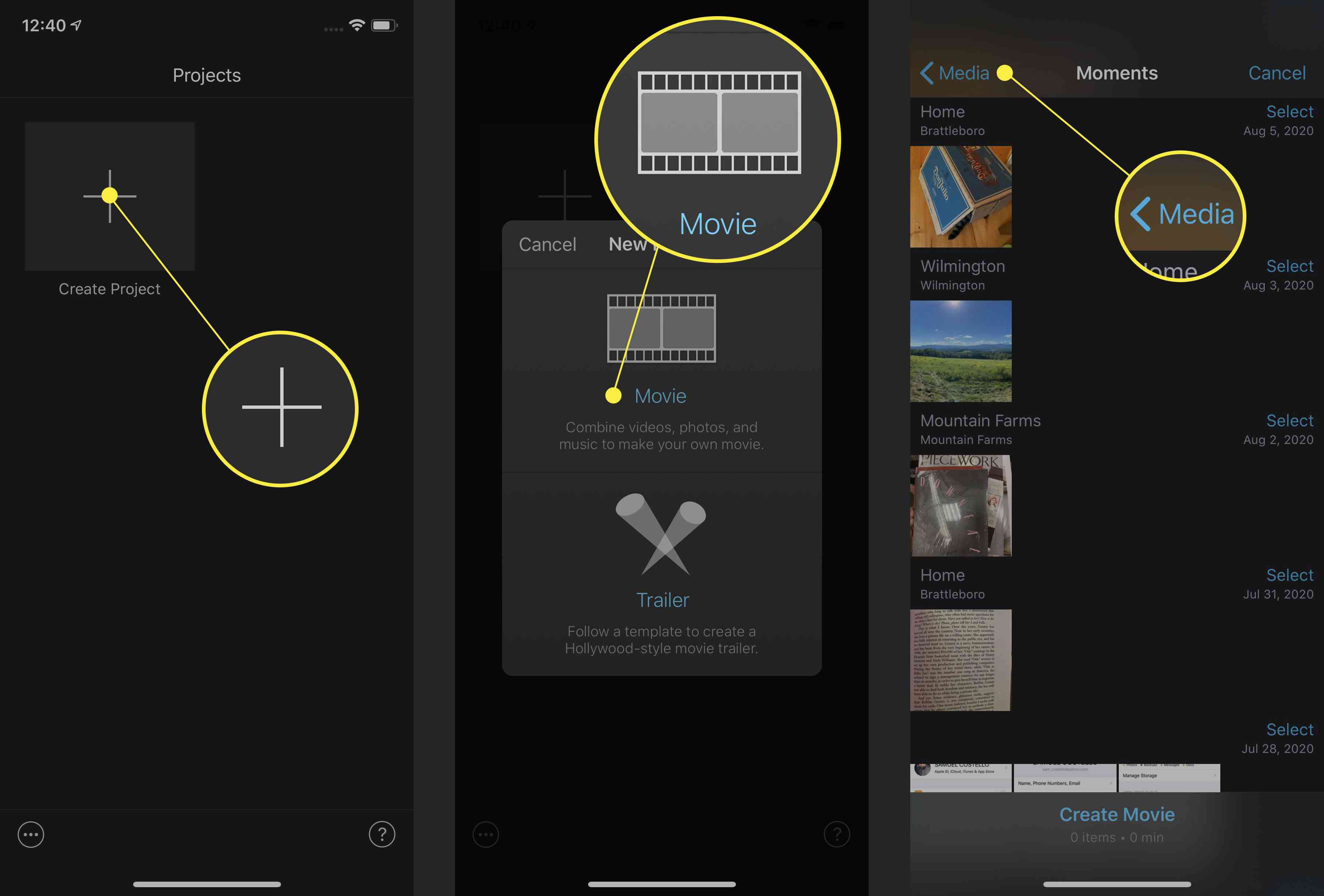Screenshoty změny rychlosti videa v iMovie na iPhone.