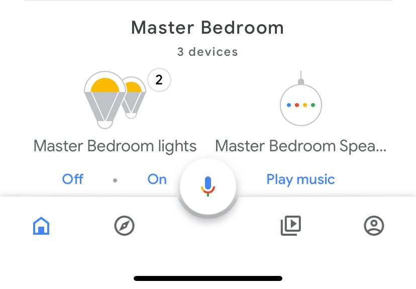 Aplikace Google Home zobrazující zařízení Google Home.