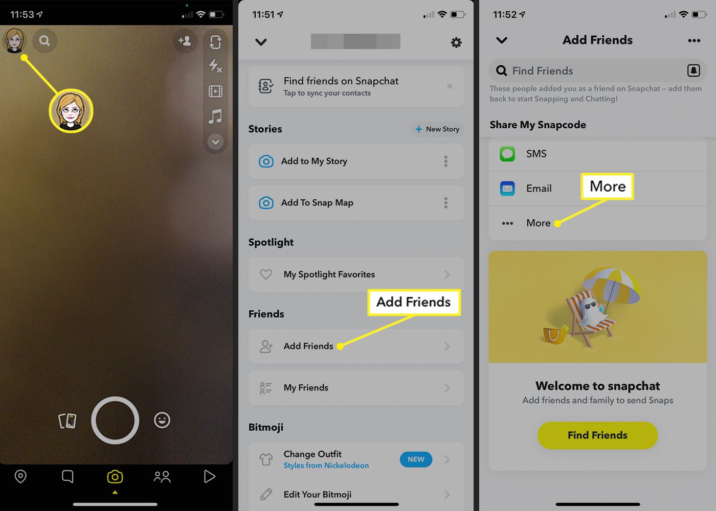 Aplikace Snapchat zobrazující cestu ke sdílení snapcode
