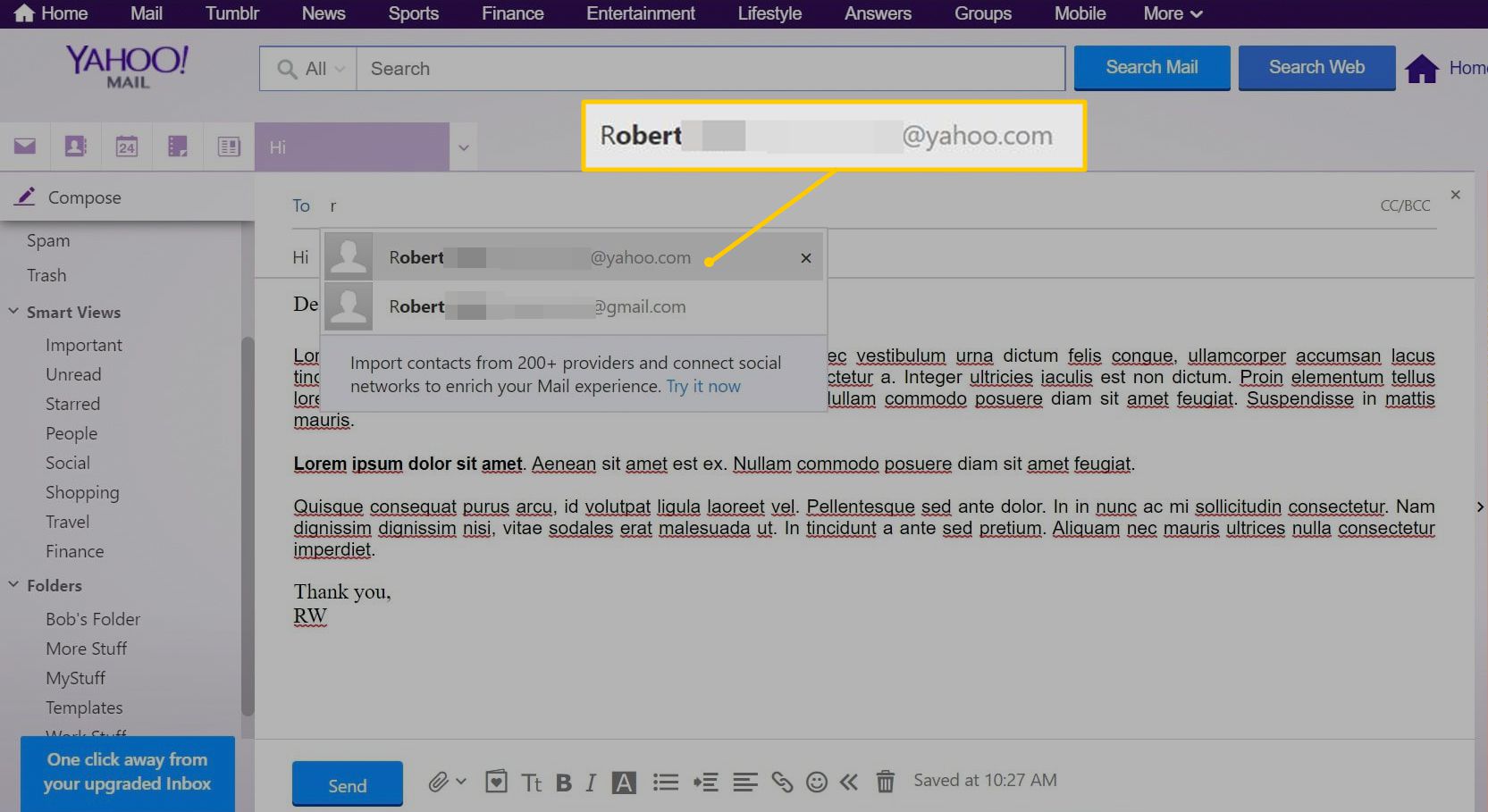 Šablona e-mailu v Yahoo Mail