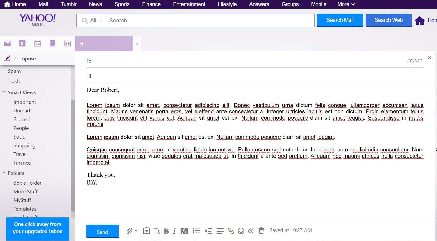 Formátovaný e-mail, který se uloží jako šablona v Yahoo Mail