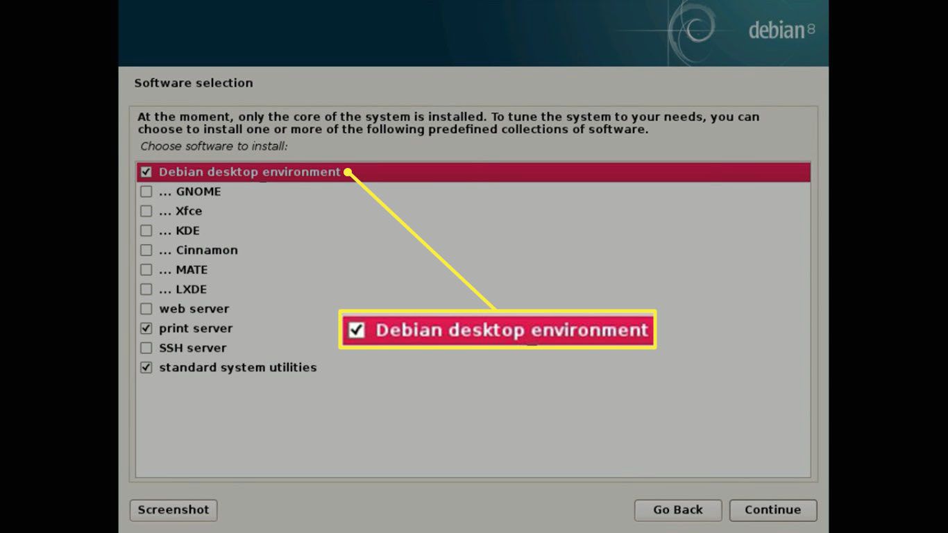Vyberte desktopové prostředí Linux, které chcete použít.