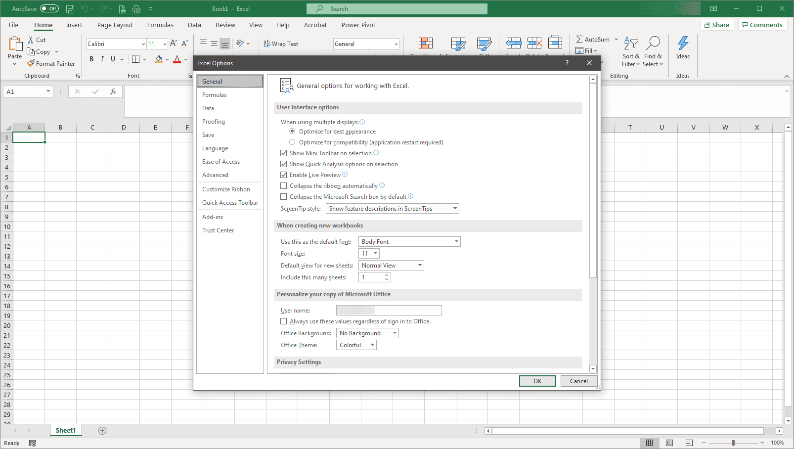 Možnosti aplikace Excel