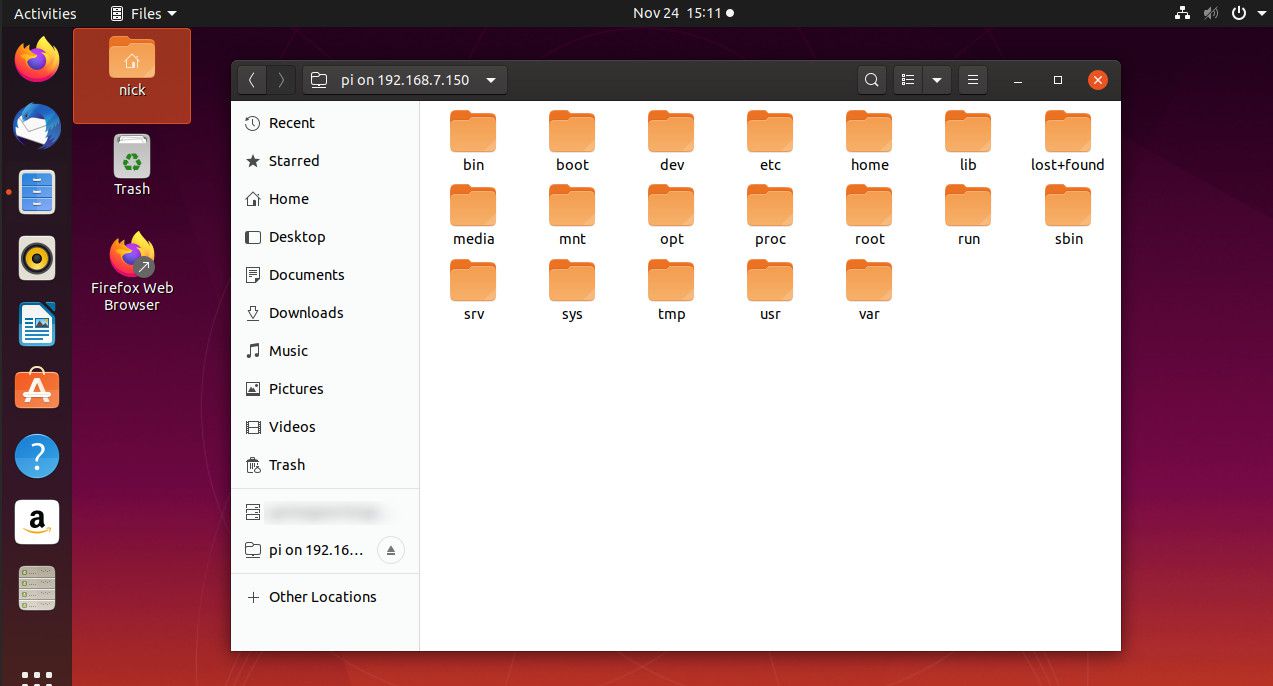 Linux Nautilus Raspberry Pi připojen