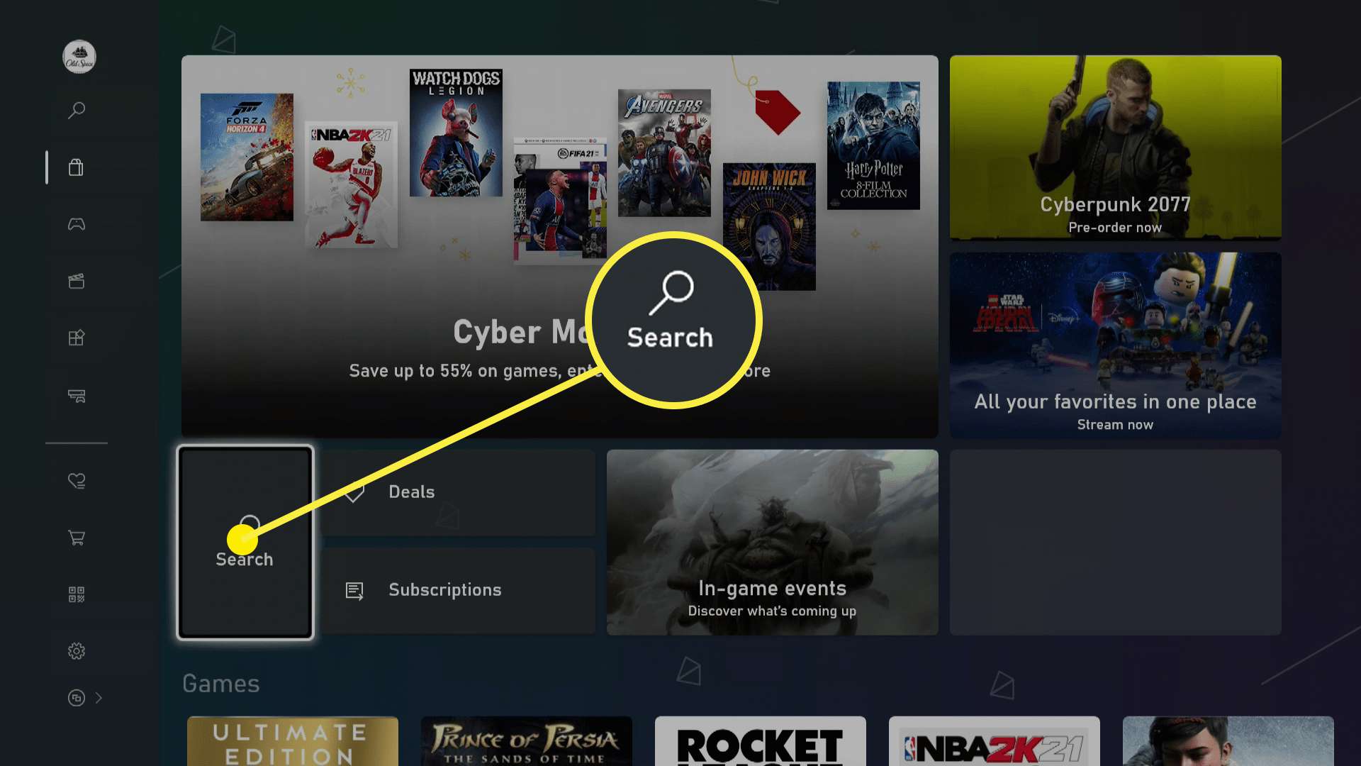 Možnost Xbox Search.