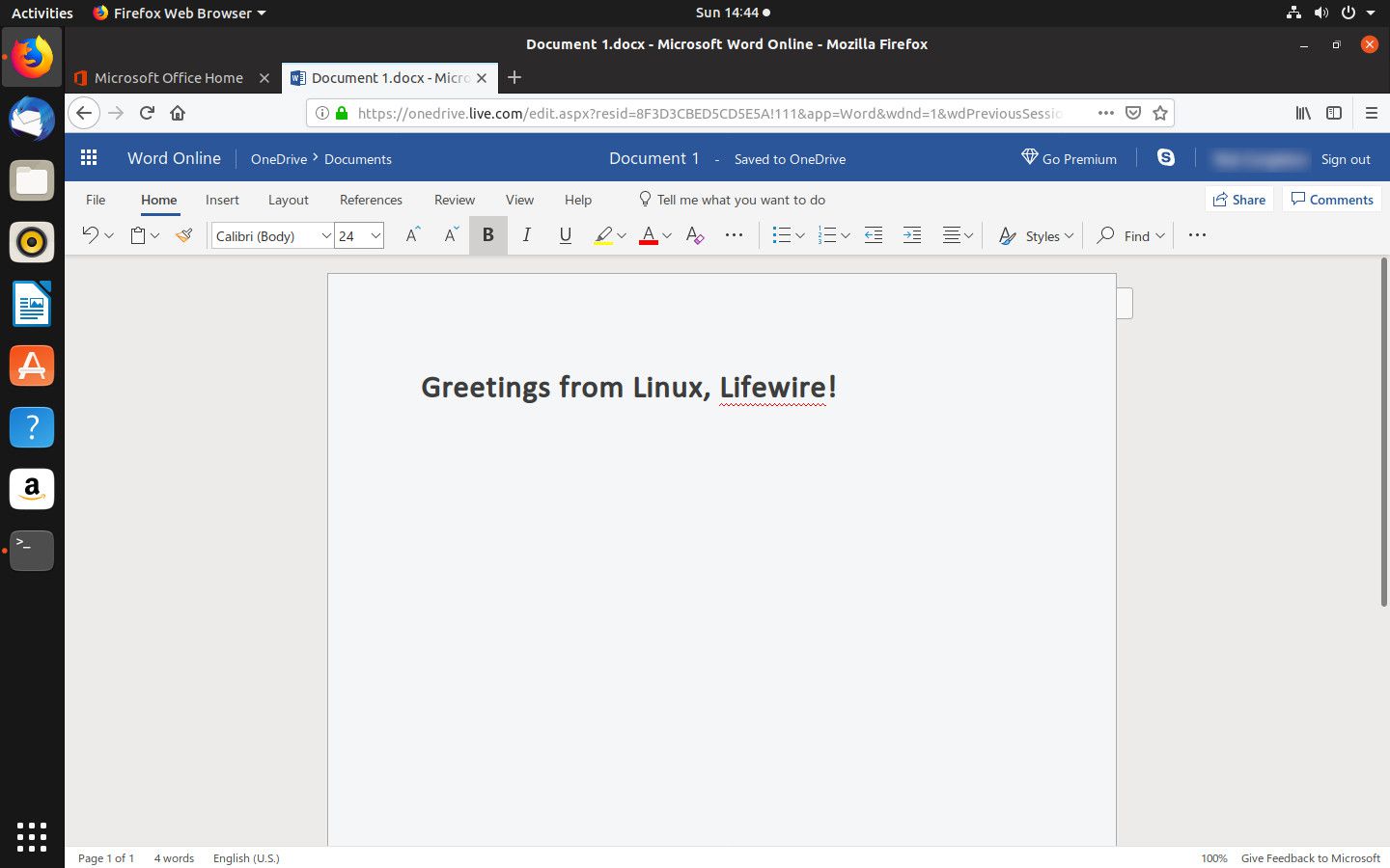 Microsoft Word Online v systému Linux