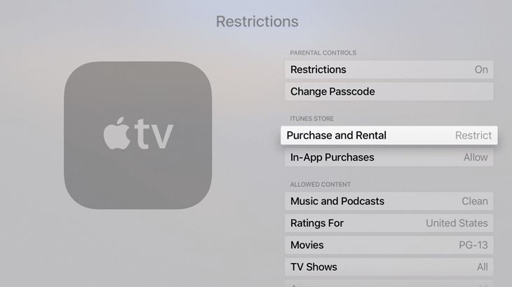 Rodičovská kontrola Apple TV iTunes