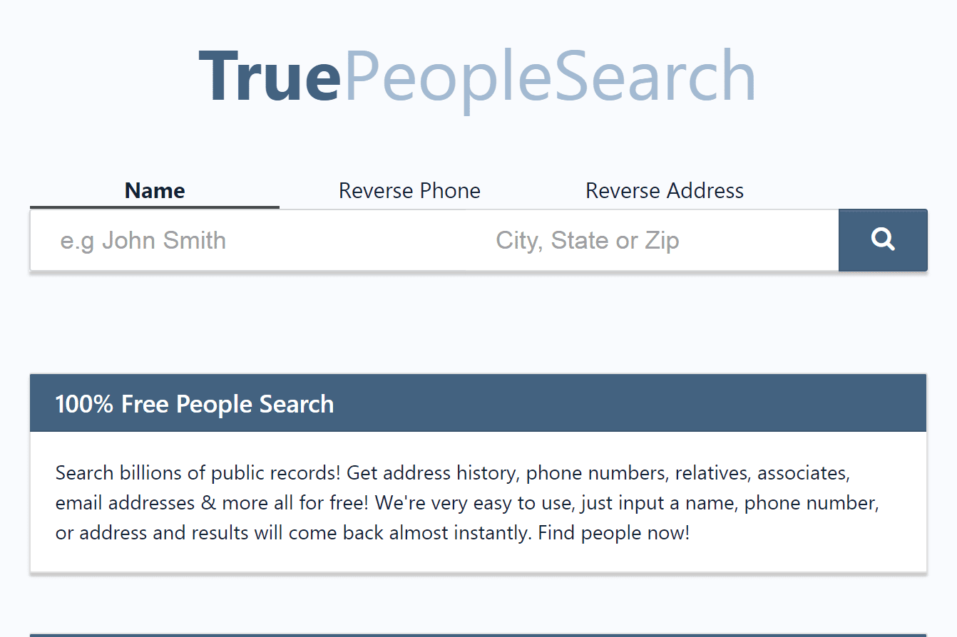 Vyhledávač zpětných jmen TruePeopleSearch