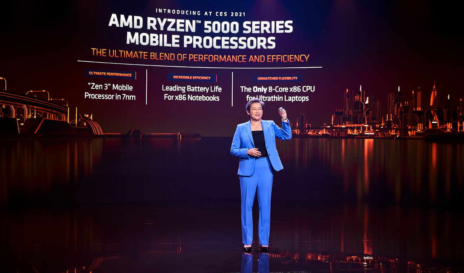 CEO AMD Dr. Lisa Su na pódiu na CES 2021