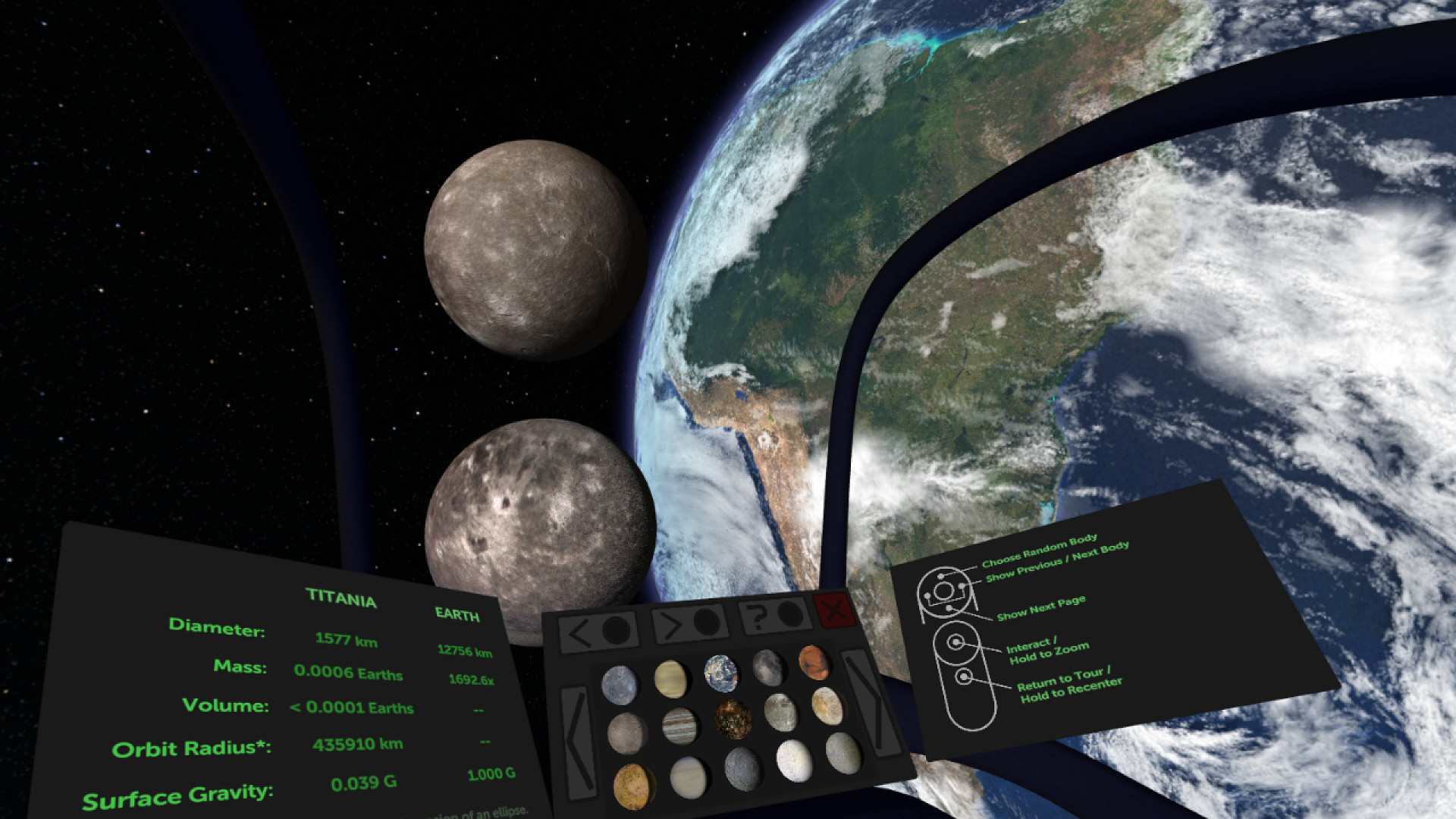Snímání obrazovky z virtuální reality ve hře Titans of Space PLUS