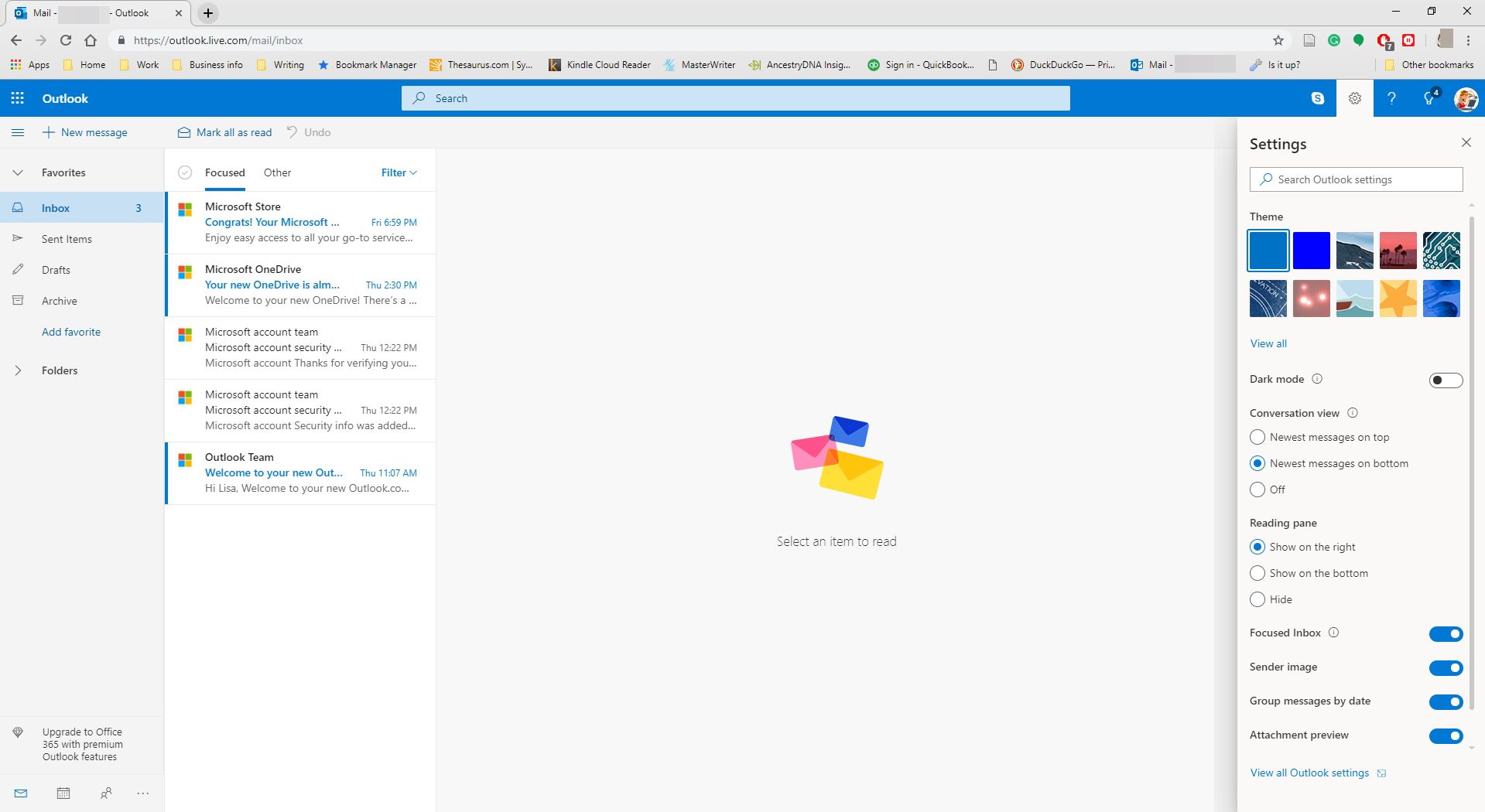 Výběrem zobrazíte všechna nastavení Outlooku na Outlook.com.