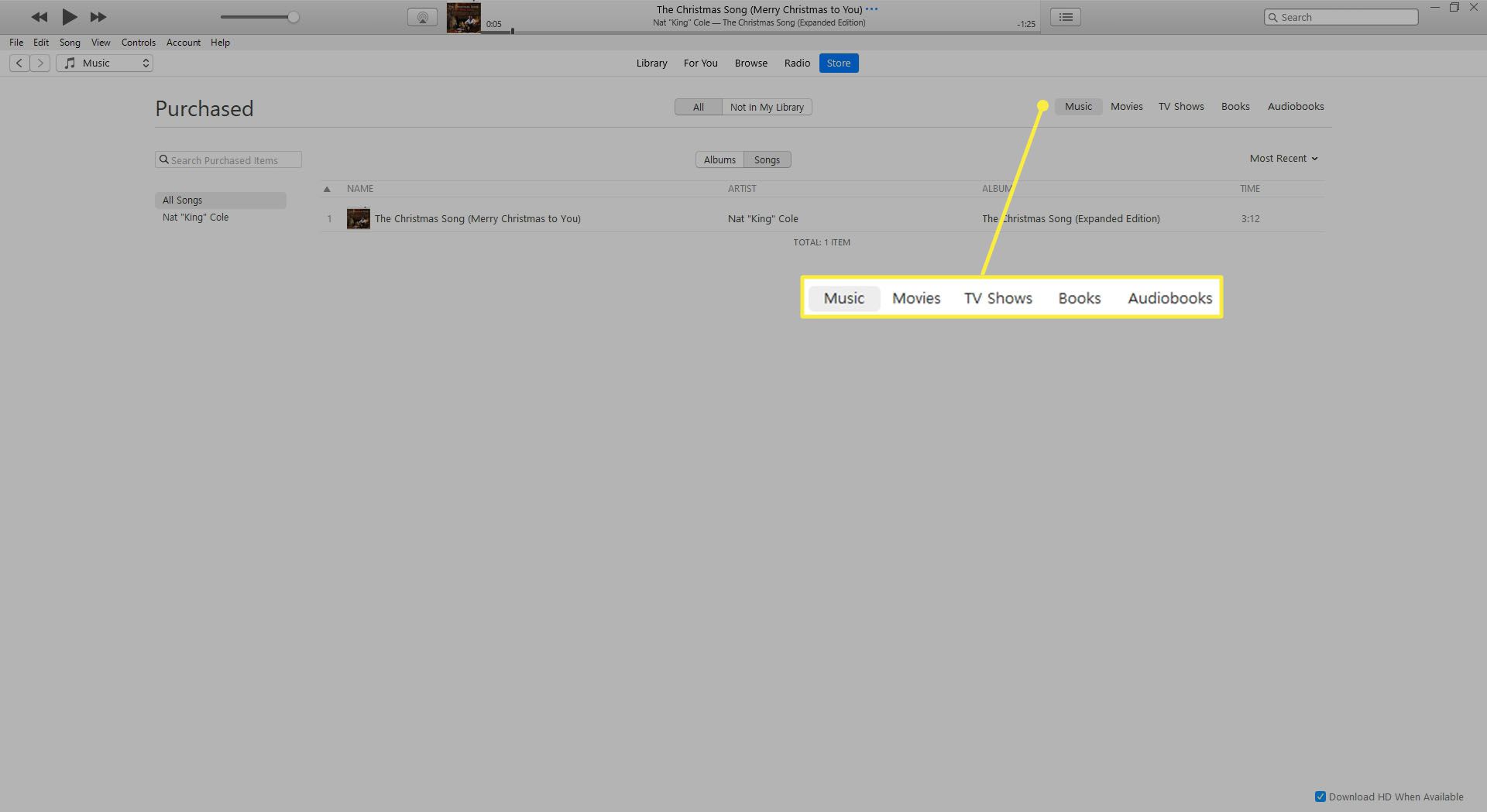 Výběr typu souboru v iTunes.
