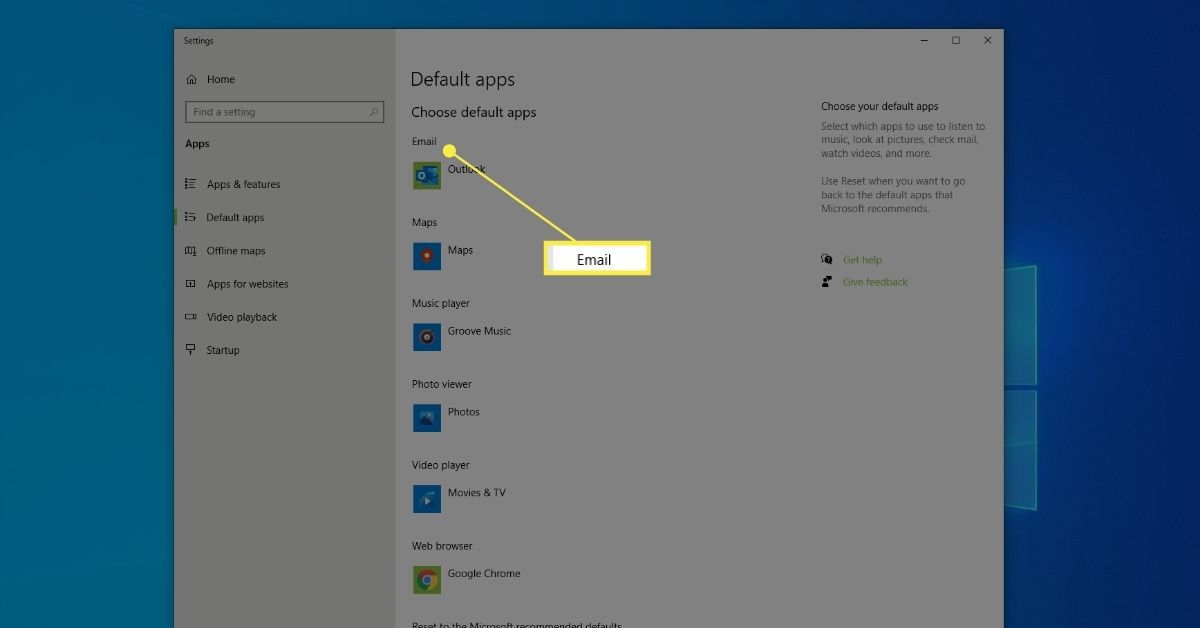 E-mail ve výchozích aplikacích systému Windows 10
